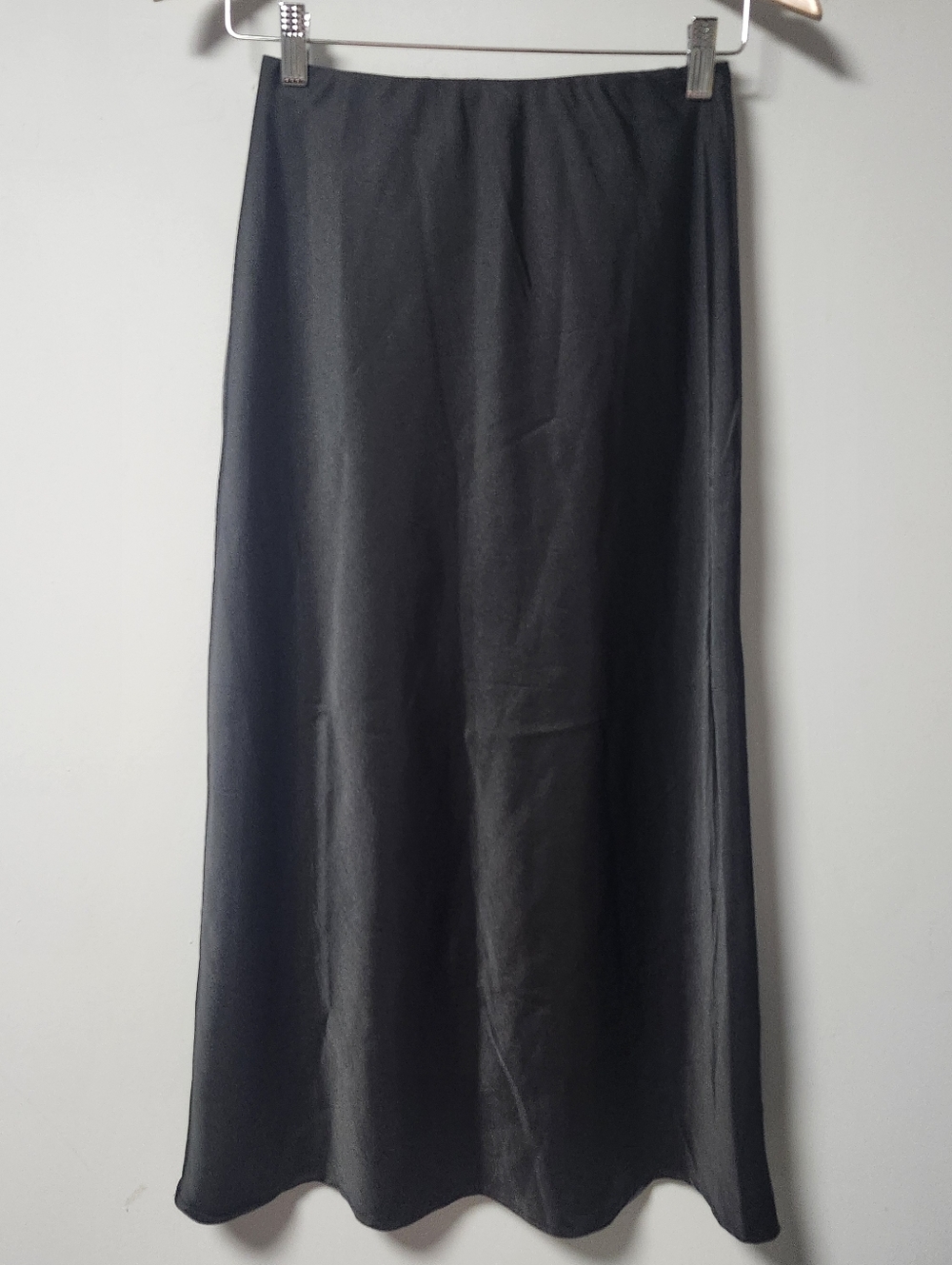 LIFE Love Is For Eternity Midi Aline Black Satin Slip Skirt S